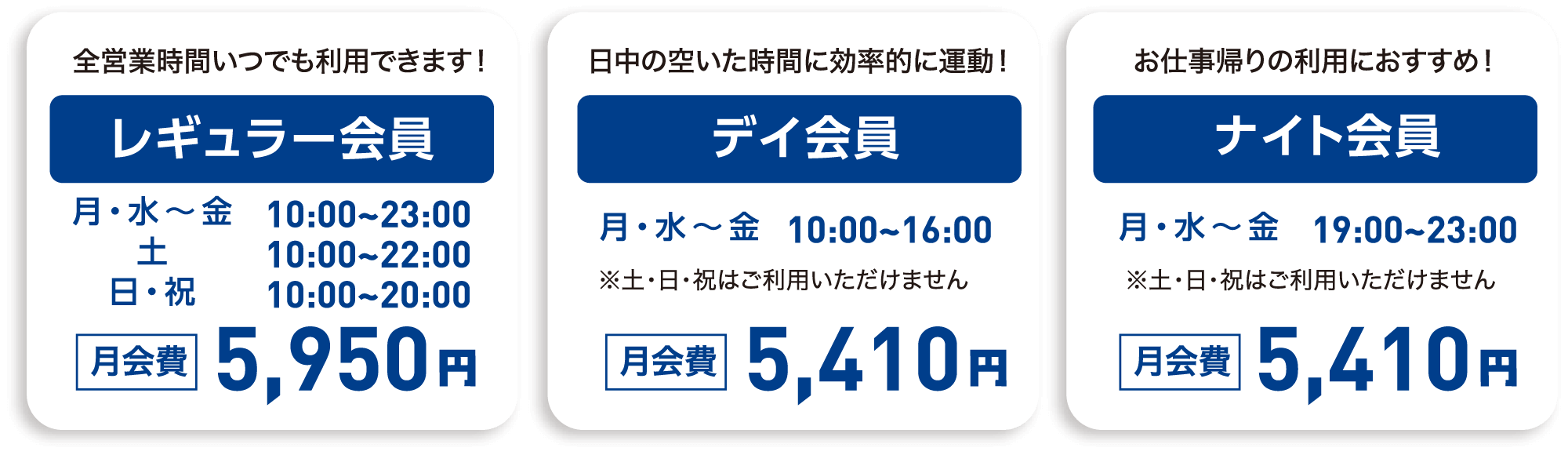 レギュラー会員 デイ会員 ナイト会員